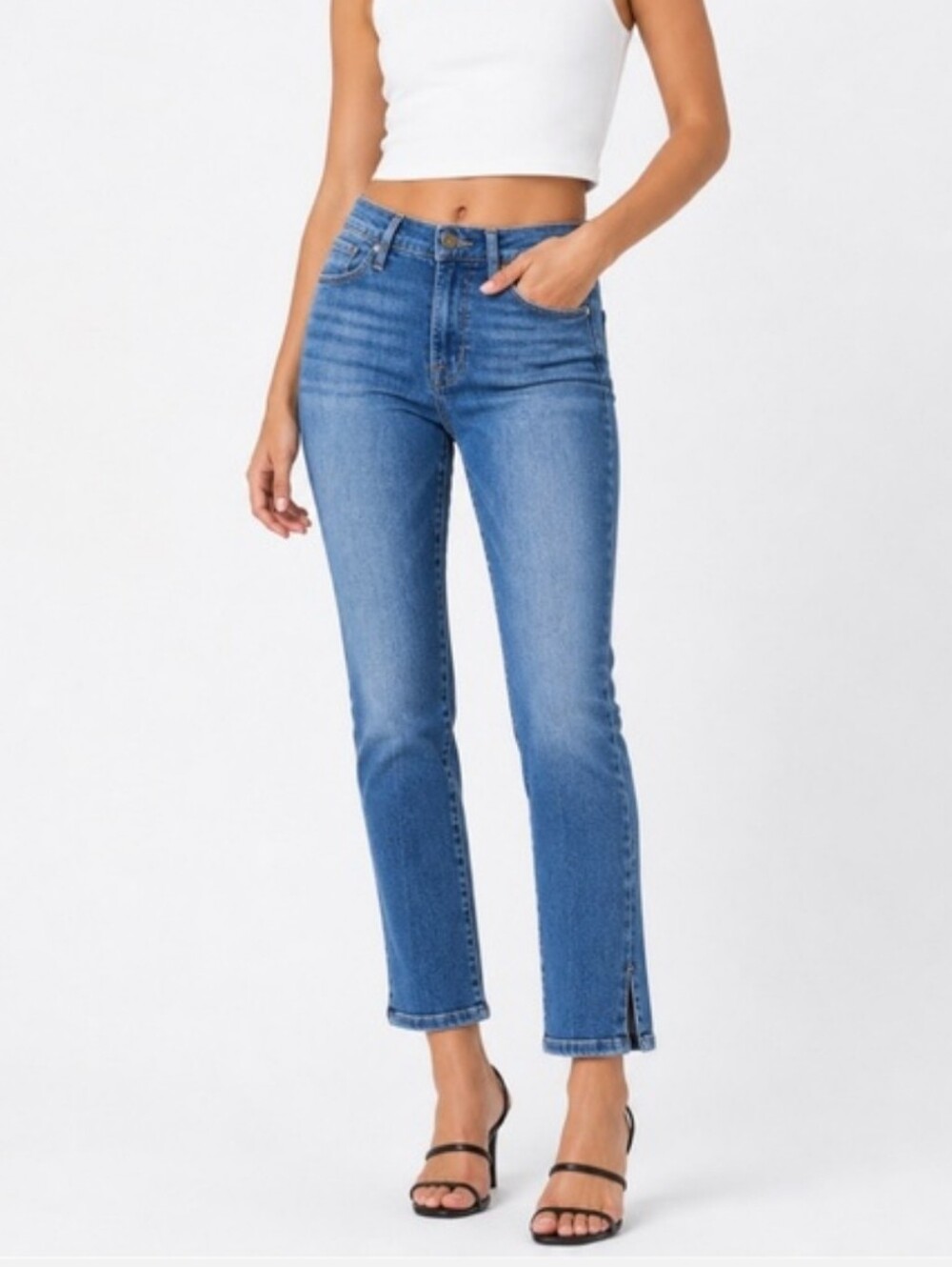 FRAME Le High Straight Split Hem Caroline Jeans Size 28 Cropped High Rise Medium - Picture 11 of 11